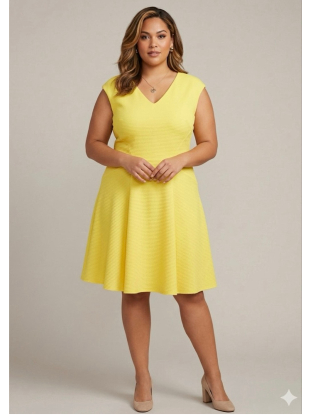 London Style Collection Woman Yellow V-Neck Dress Size 18W